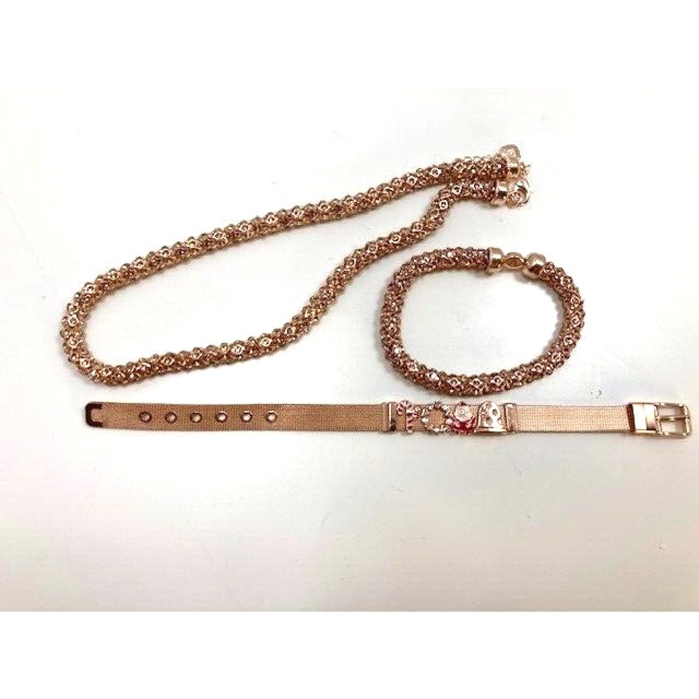 3 piece Rose Gold Set, Necklace, Bracelet, Mesh Slide Christmas‎ Charm Bracelet